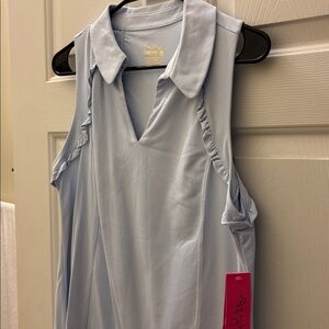 NWT Lilly Pulitzer Luxletic Martina Crew Blue Tint Sleeveless Ruffle Shirt XL